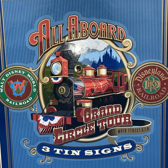 Disney Railroad Mickey Grand Circle Tour Main Street USA Metal Sign Rare Collect - Picture 2 of 8